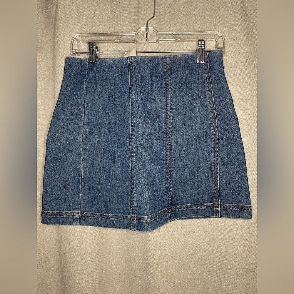 High Waisted Denim Paneled Mini Skirt